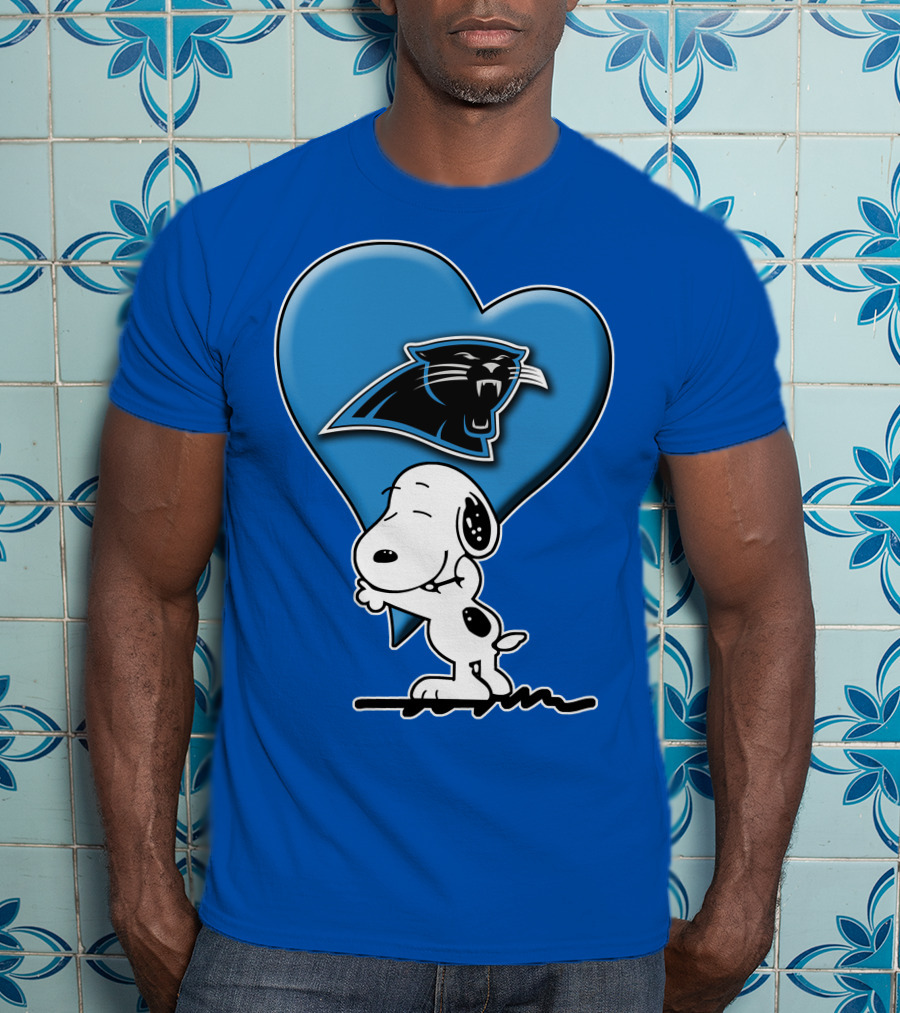 Snoopy Hugging Carolina Panthers Heart With Iconic T-Shirt