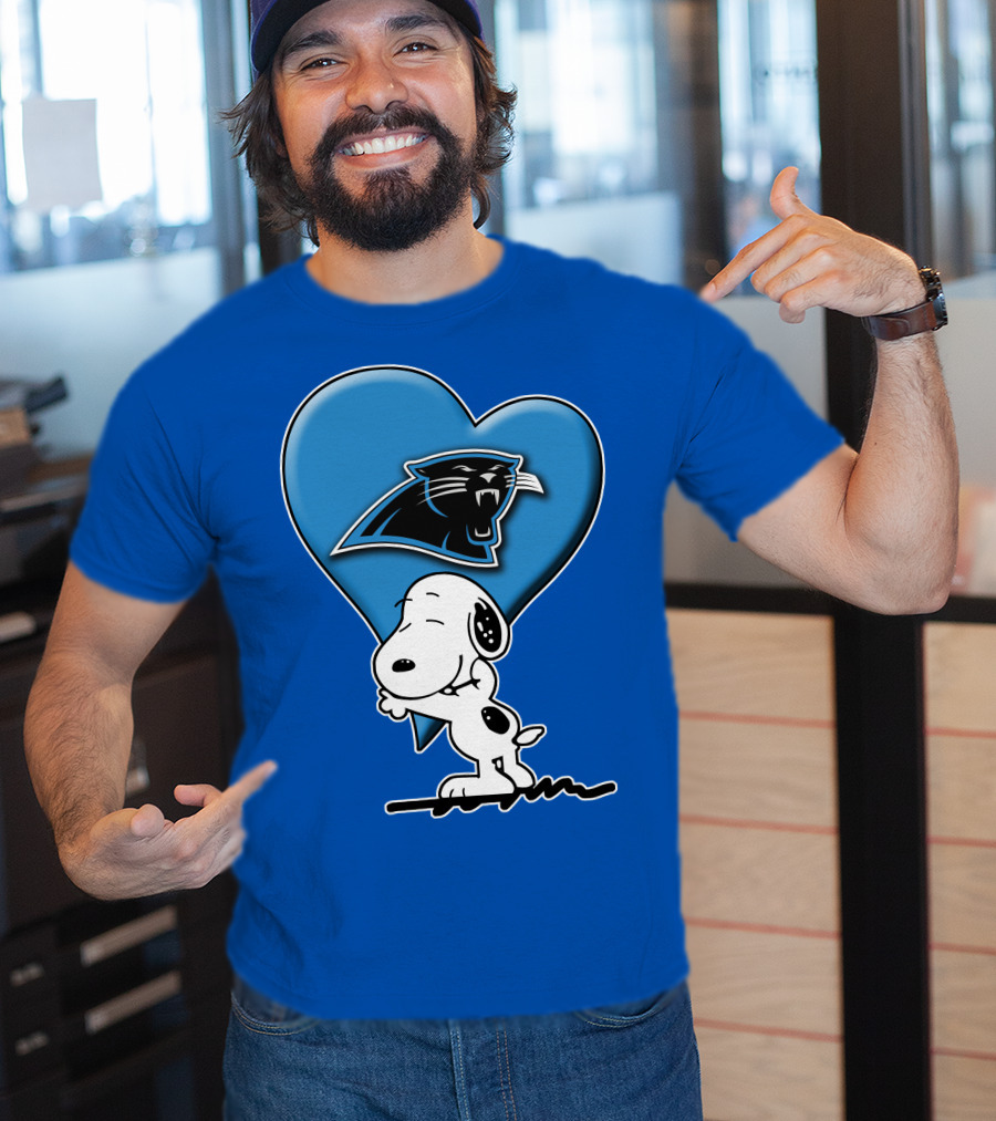 Snoopy Hugging Carolina Panthers Heart With Iconic T-Shirt