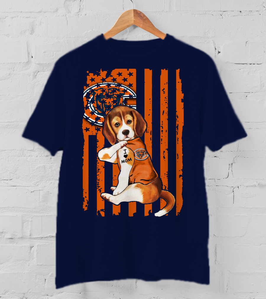 Beagle I Love Mom Chicago Bears Fan Flag T-Shirt