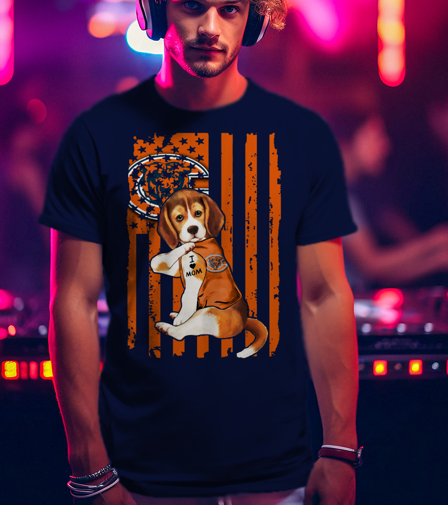 Beagle I Love Mom Chicago Bears Fan Flag T-Shirt