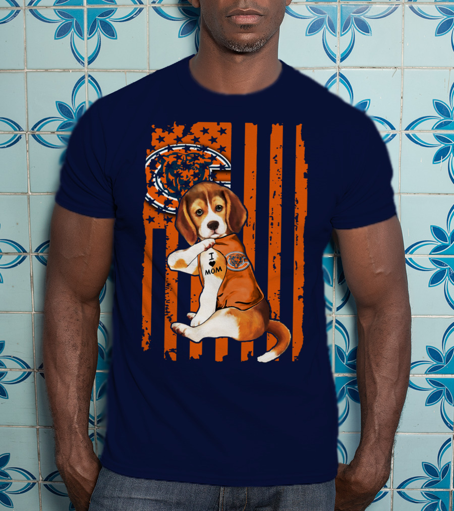 Beagle I Love Mom Chicago Bears Fan Flag T-Shirt
