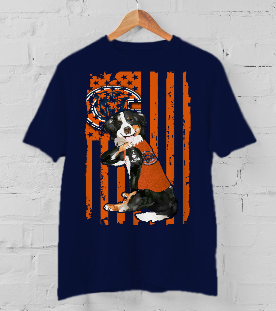 Border Collie Chicago Bears I Love Mom Football Fan Flag T-Shirt