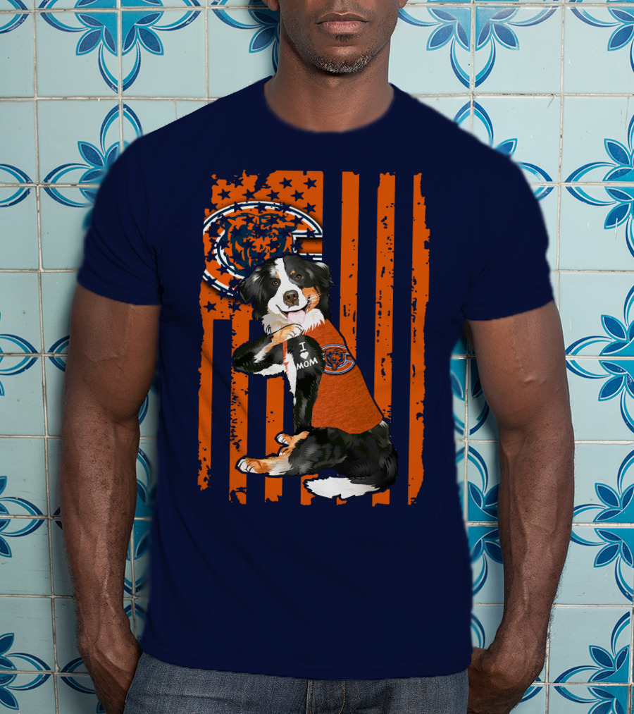 Border Collie Chicago Bears I Love Mom Football Fan Flag T-Shirt