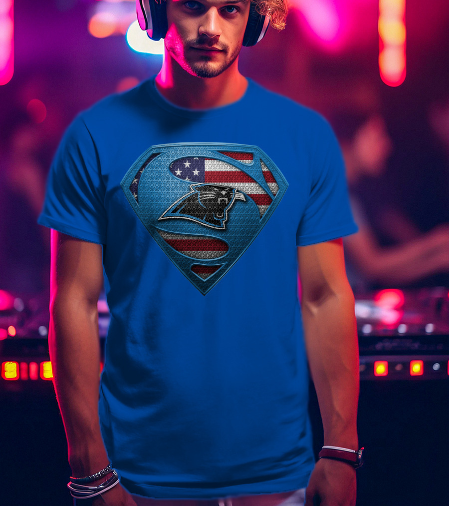 SPM Carolina Panthers American Flag Superman Emblem T-Shirt