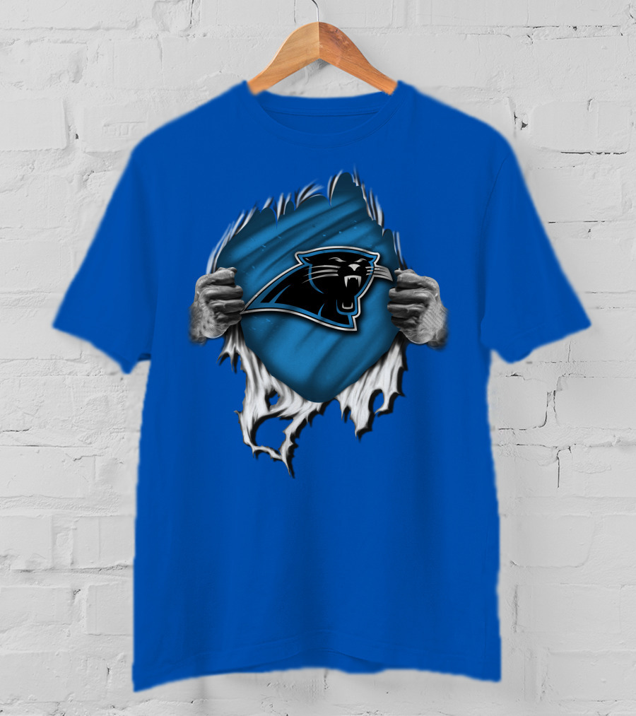 Torn Carolina Panthers Blue Black Logo Hands Ripping T-Shirt