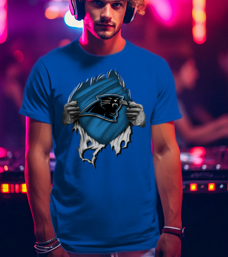 Torn Carolina Panthers Blue Black Logo Hands Ripping T-Shirt