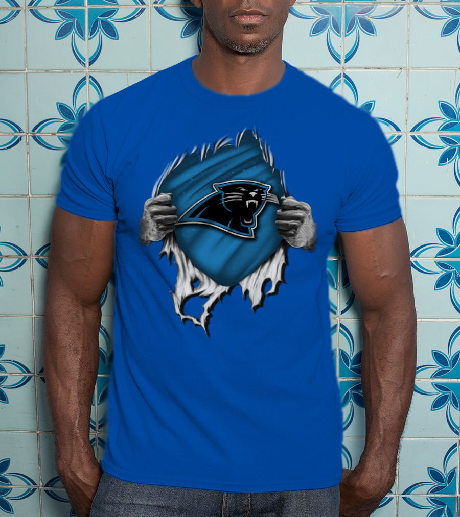 Torn Carolina Panthers Blue Black Logo Hands Ripping T-Shirt