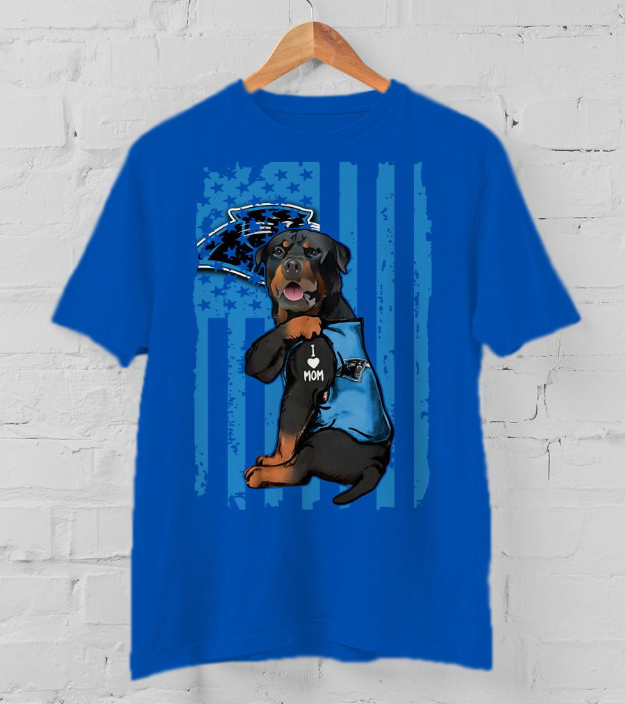 Rottweiler I Love Mom Carolina Panthers Fan Flag T-Shirt