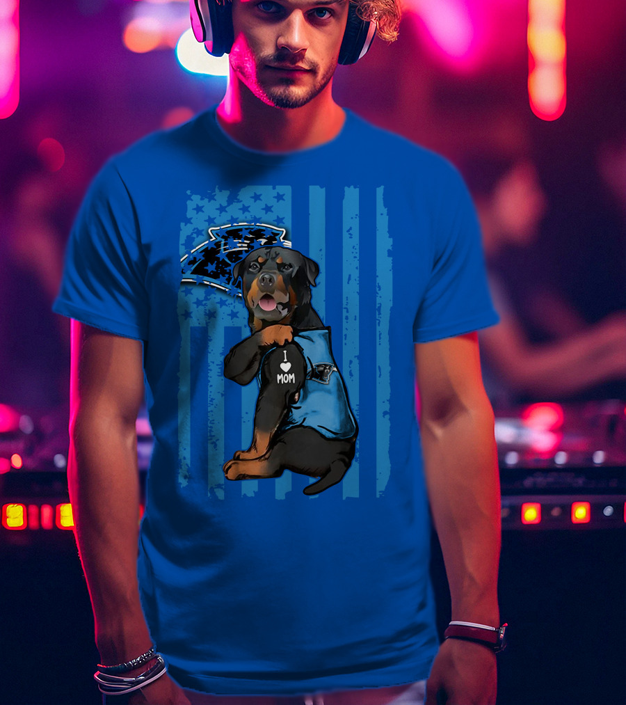 Rottweiler I Love Mom Carolina Panthers Fan Flag T-Shirt