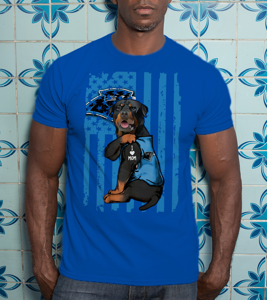 Rottweiler I Love Mom Carolina Panthers Fan Flag T-Shirt