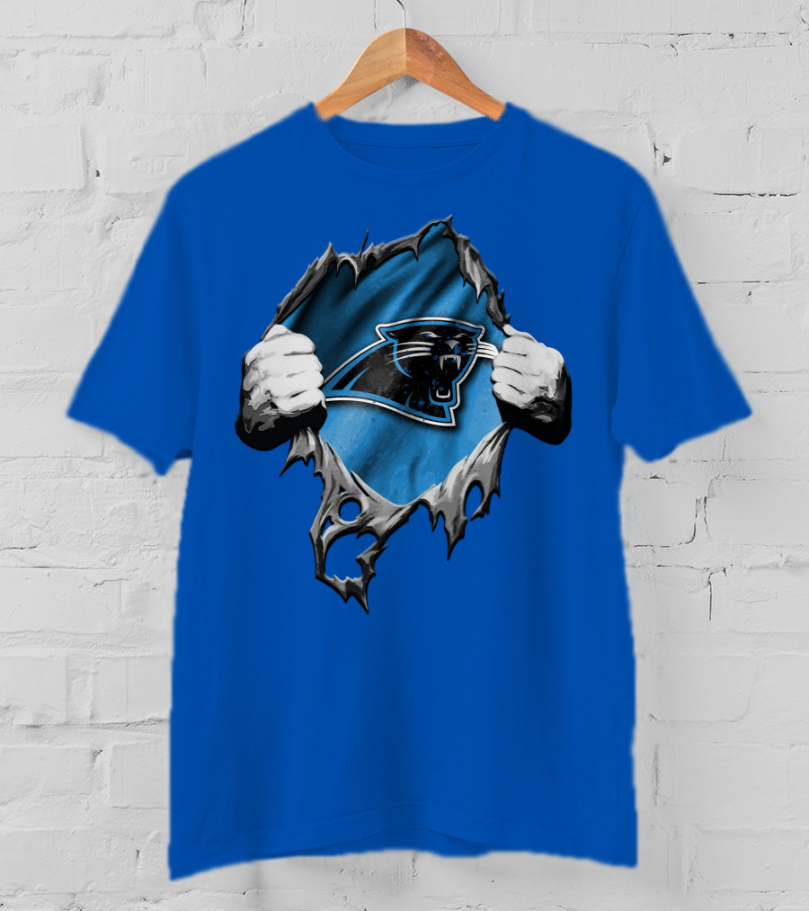 Torn Carolina Panthers Logo With Ripped Fabric And Clenched Hands T-Shirt