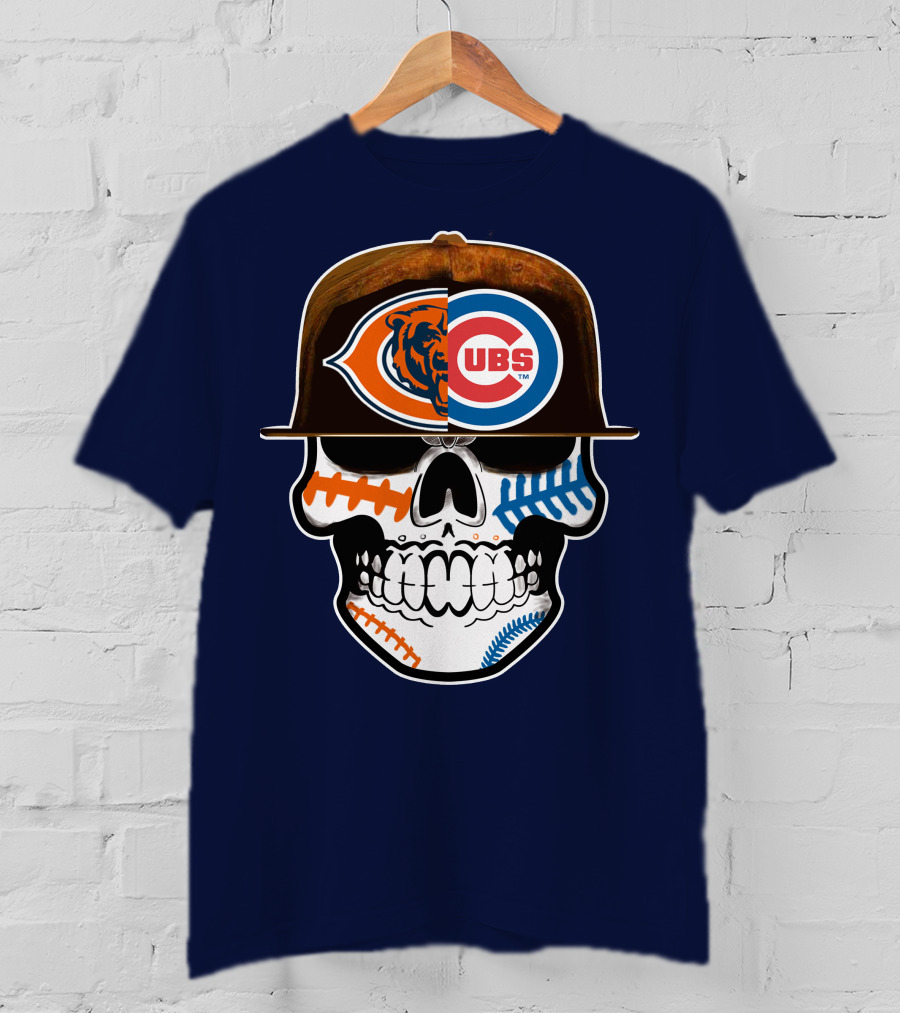 Chicago Bears Cubs Skull Cap Dual Logo Fusion T-Shirt