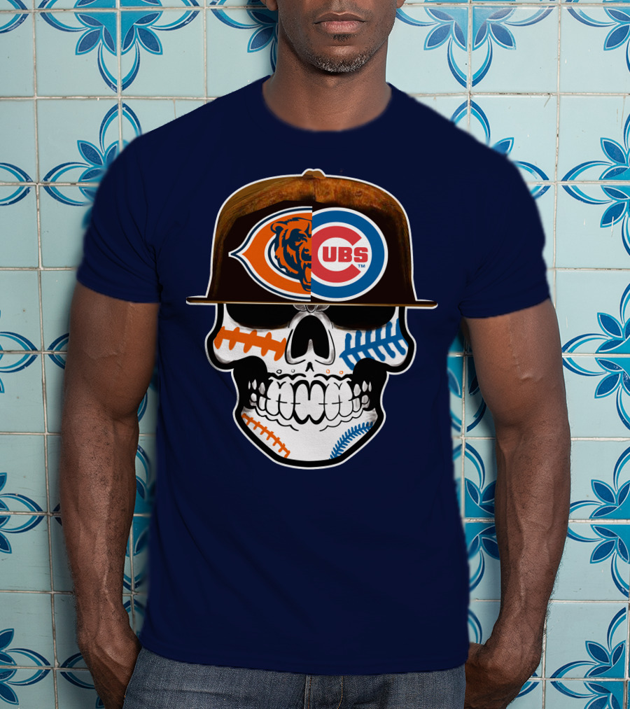 Chicago Bears Cubs Skull Cap Dual Logo Fusion T-Shirt