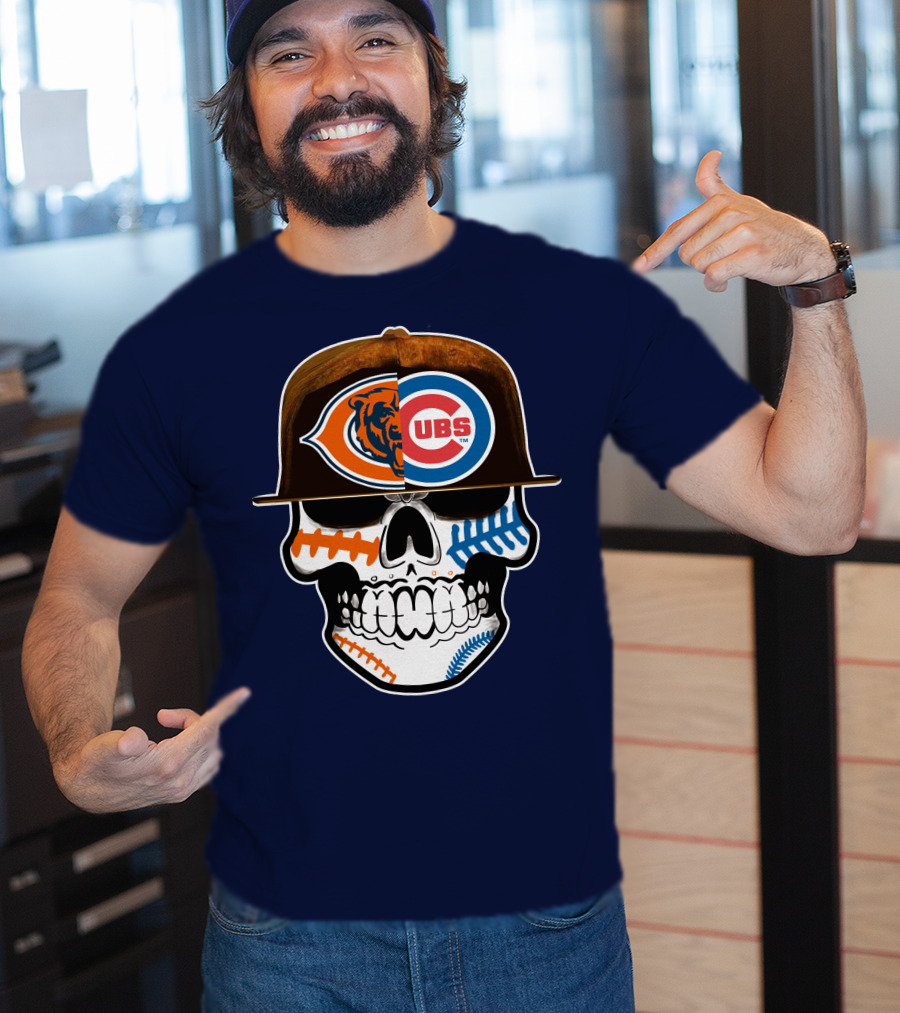 Chicago Bears Cubs Skull Cap Dual Logo Fusion T-Shirt