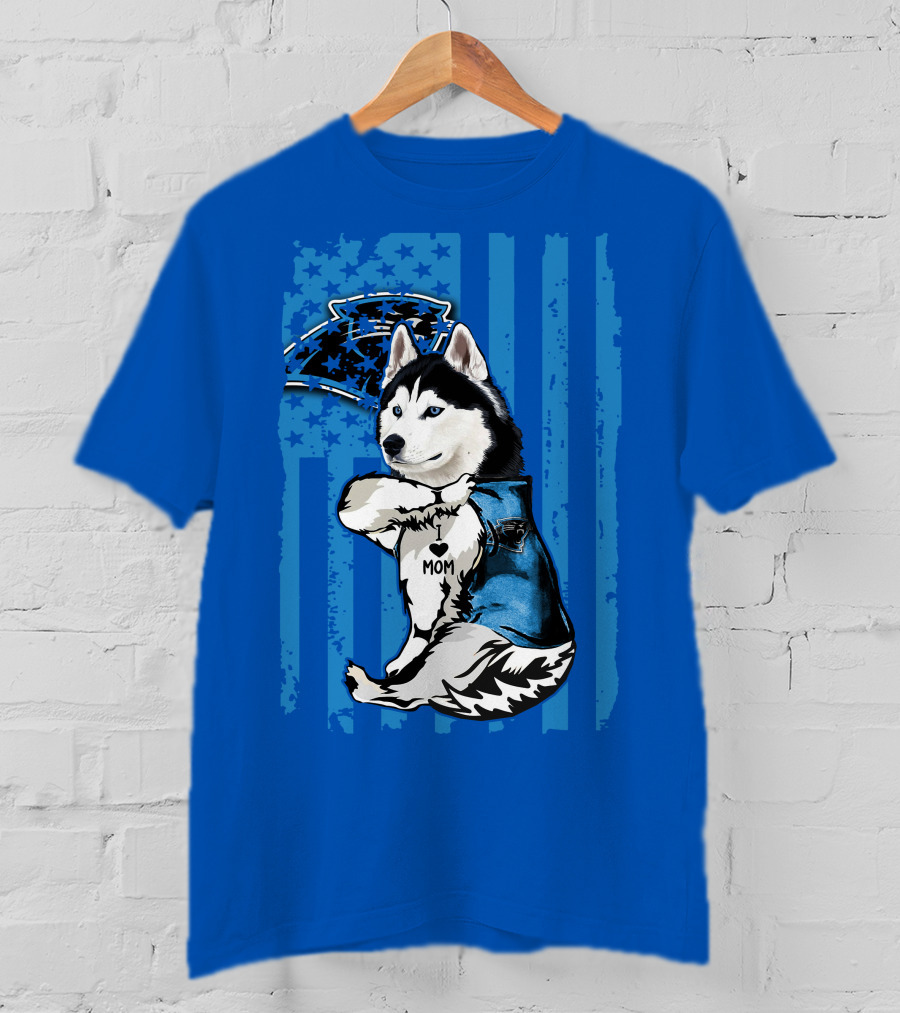 Siberian Husky Carolina Panthers I Love Mom Star T-Shirt