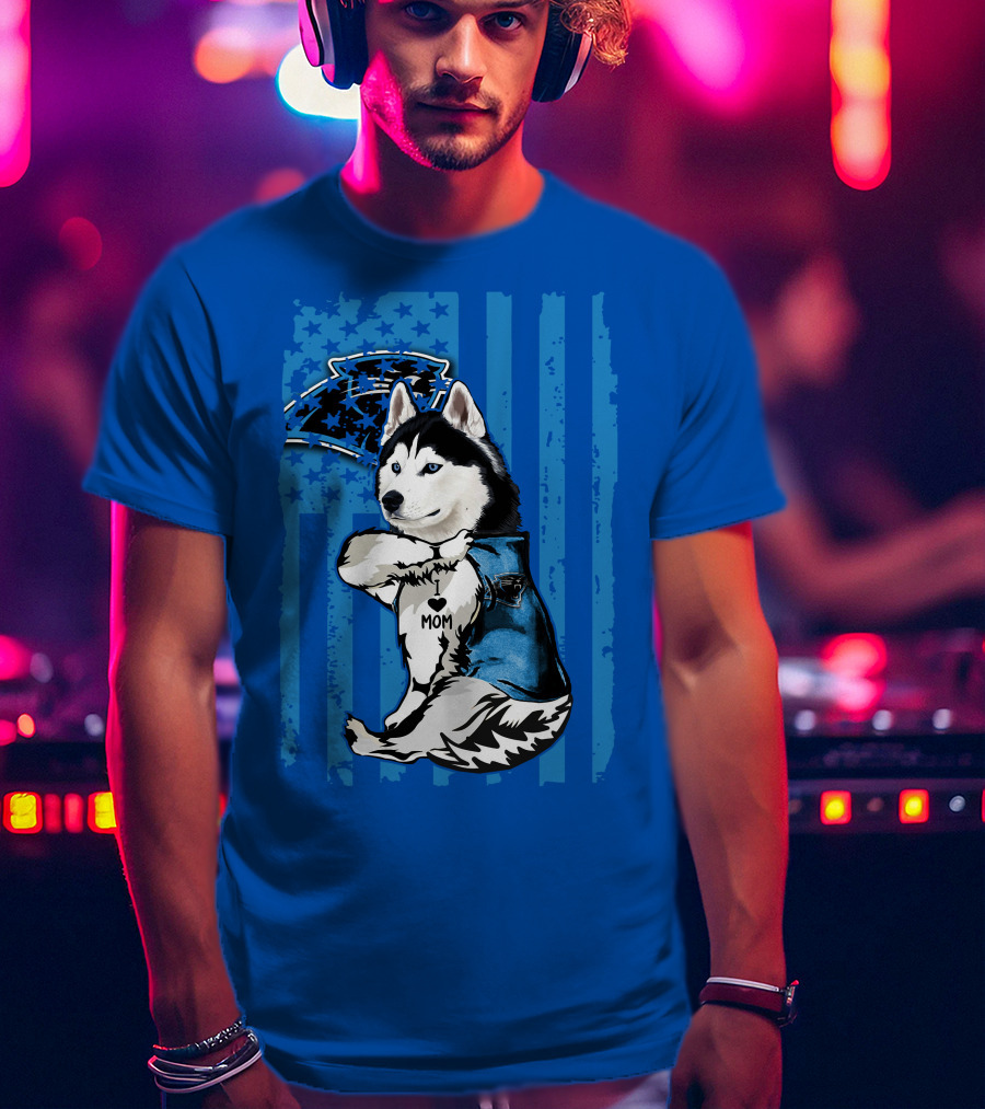 Siberian Husky Carolina Panthers I Love Mom Star T-Shirt