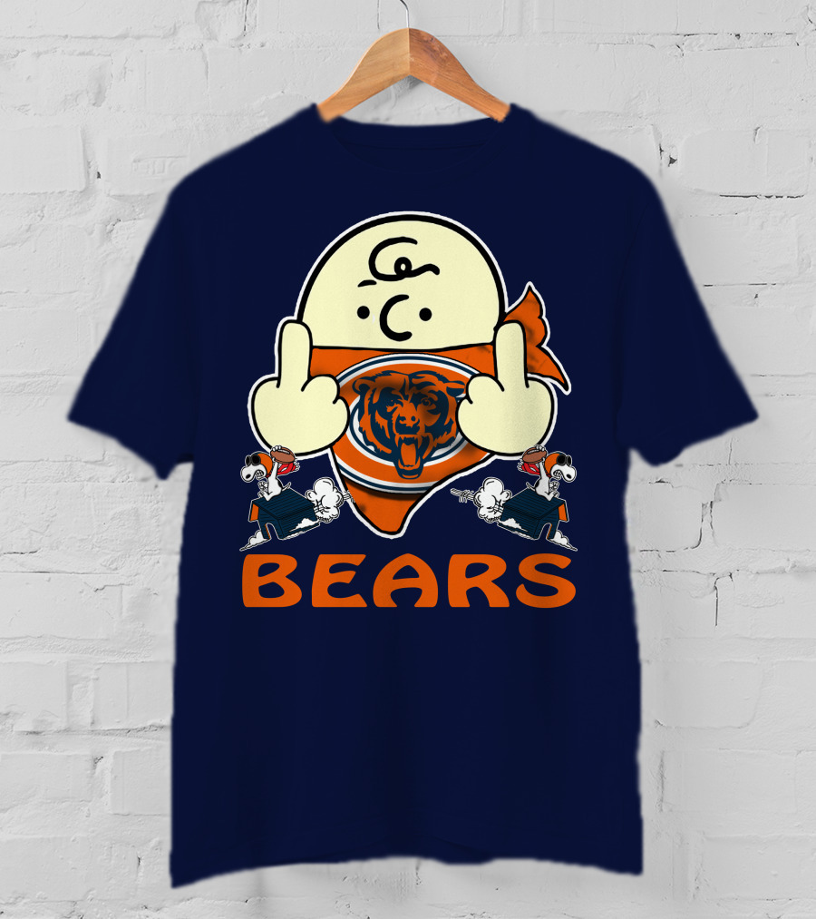 Chicago Bears Middle Finger Cartoon Logo With Orange Text And Vintage Sports Theme T-Shirt