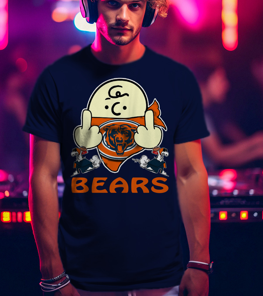 Chicago Bears Middle Finger Cartoon Logo With Orange Text And Vintage Sports Theme T-Shirt