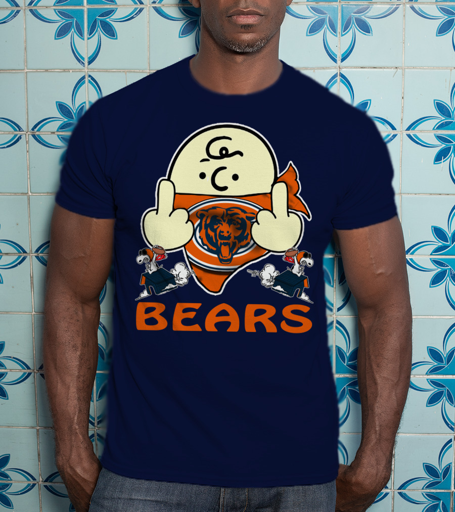 Chicago Bears Middle Finger Cartoon Logo With Orange Text And Vintage Sports Theme T-Shirt