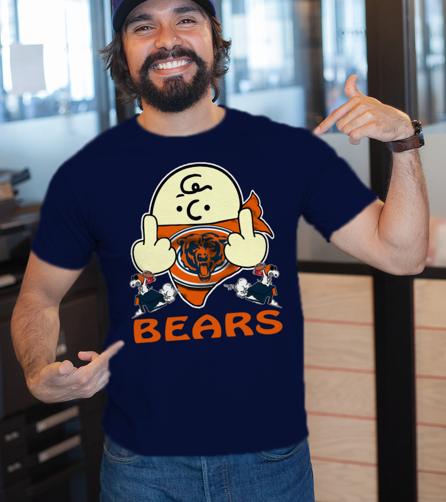 Chicago Bears Middle Finger Cartoon Logo With Orange Text And Vintage Sports Theme T-Shirt