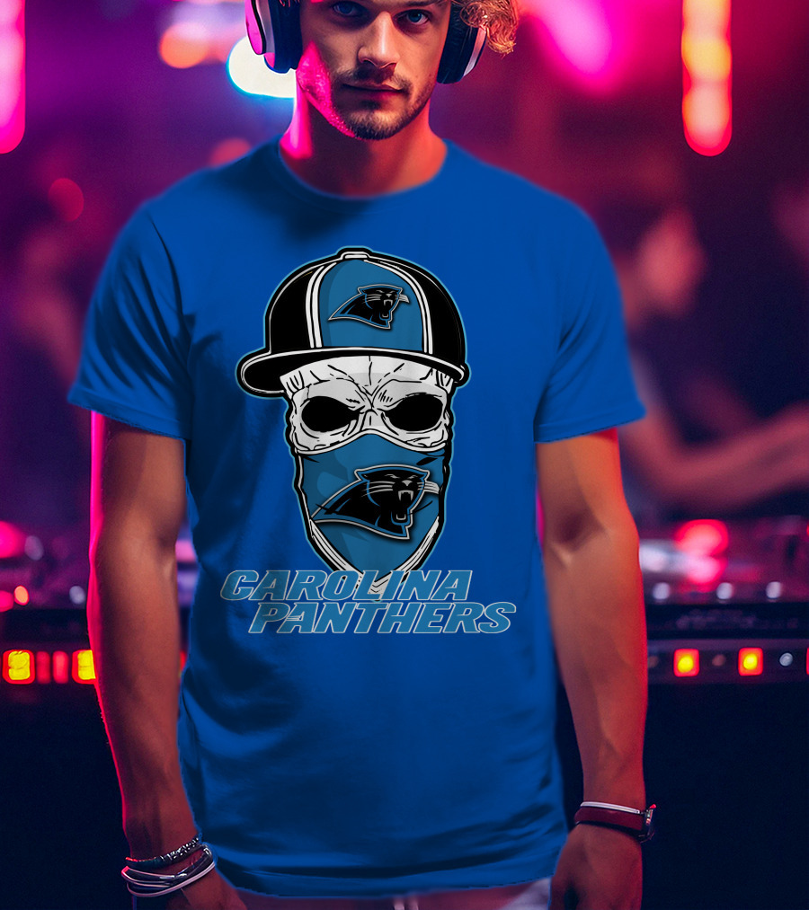 CAROLINA PANTHERS Skull Hat T-Shirt