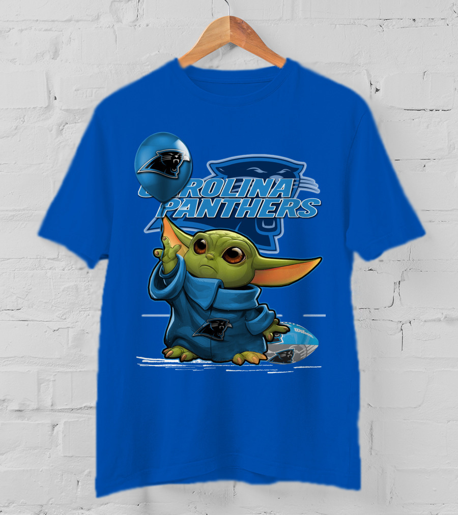 Yoda Carolina Panthers Football Fan With Logo And Baby Jedi T-Shirt