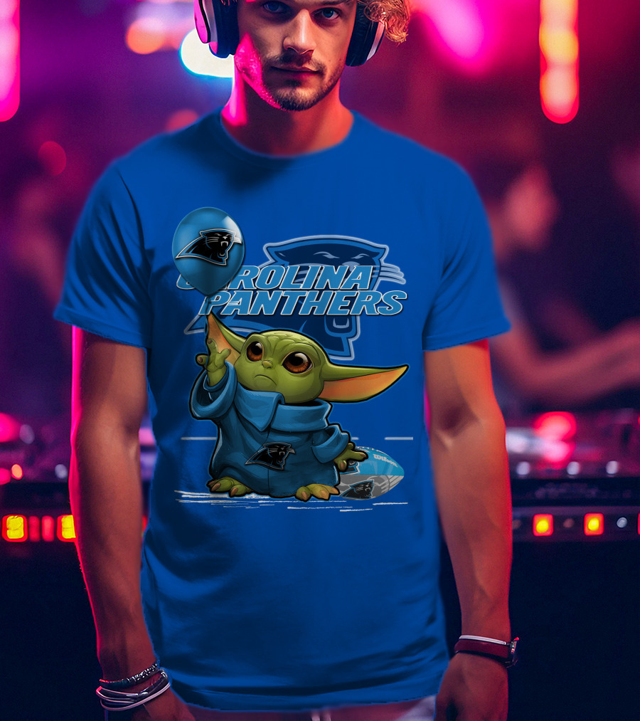 Yoda Carolina Panthers Football Fan With Logo And Baby Jedi T-Shirt