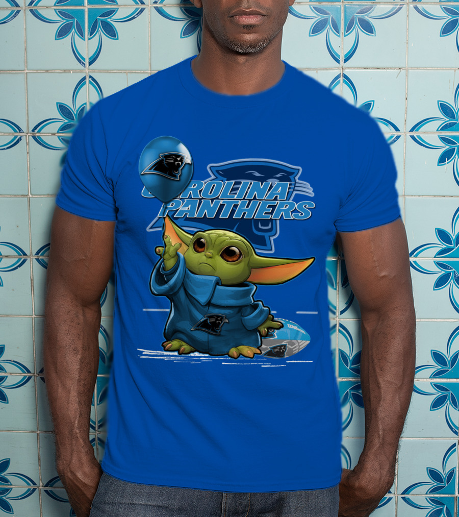 Yoda Carolina Panthers Football Fan With Logo And Baby Jedi T-Shirt