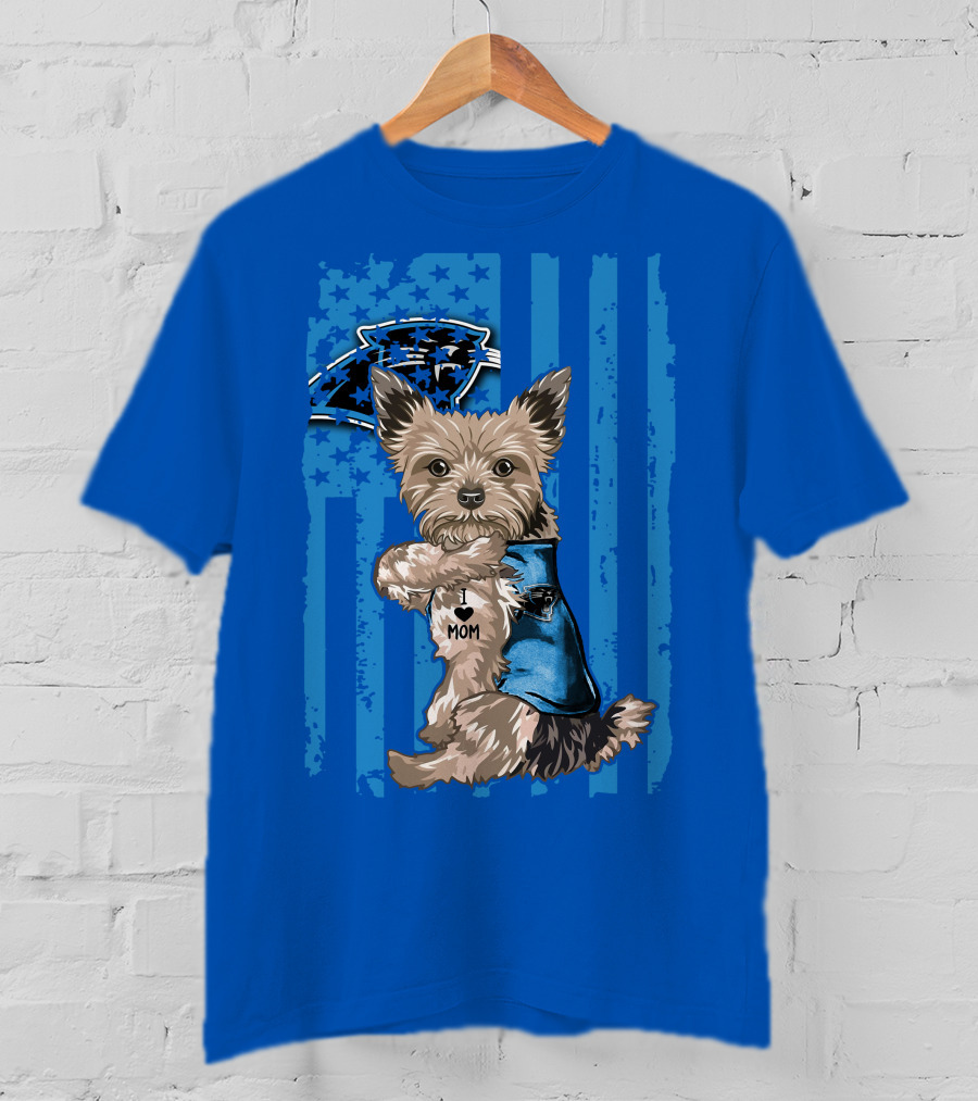 Yorkshire Terrier I Love Mom Carolina Panthers Fan Flag T-Shirt