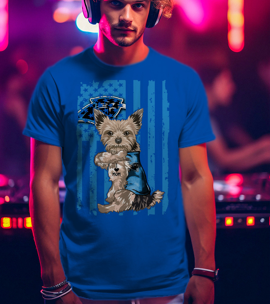Yorkshire Terrier I Love Mom Carolina Panthers Fan Flag T-Shirt