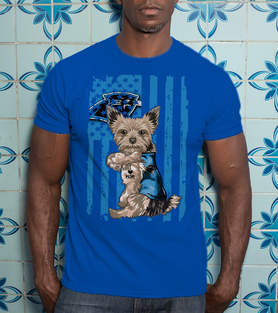 Yorkshire Terrier I Love Mom Carolina Panthers Fan Flag T-Shirt