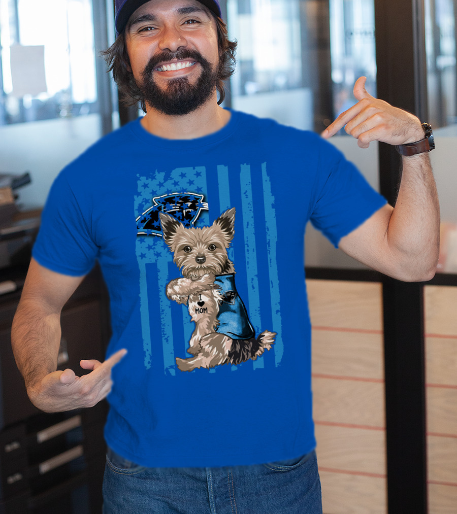 Yorkshire Terrier I Love Mom Carolina Panthers Fan Flag T-Shirt