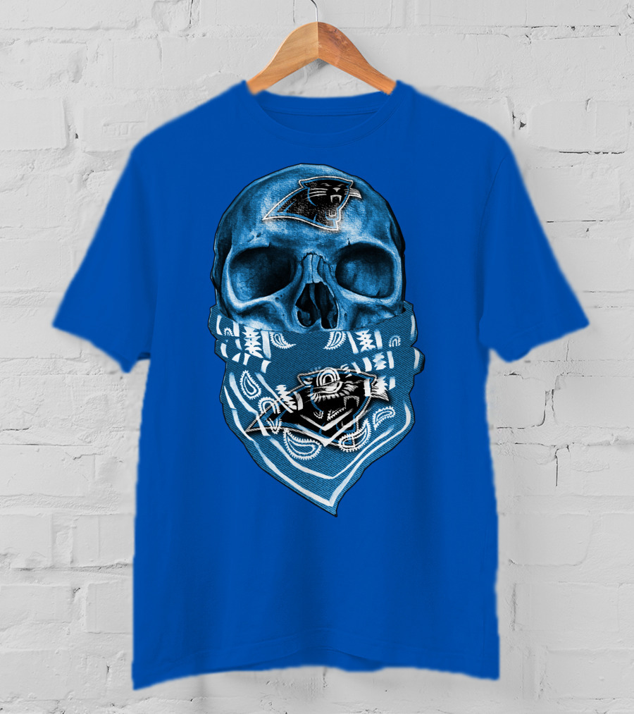 Carolina Panthers Skull Bandana Blue T-Shirt