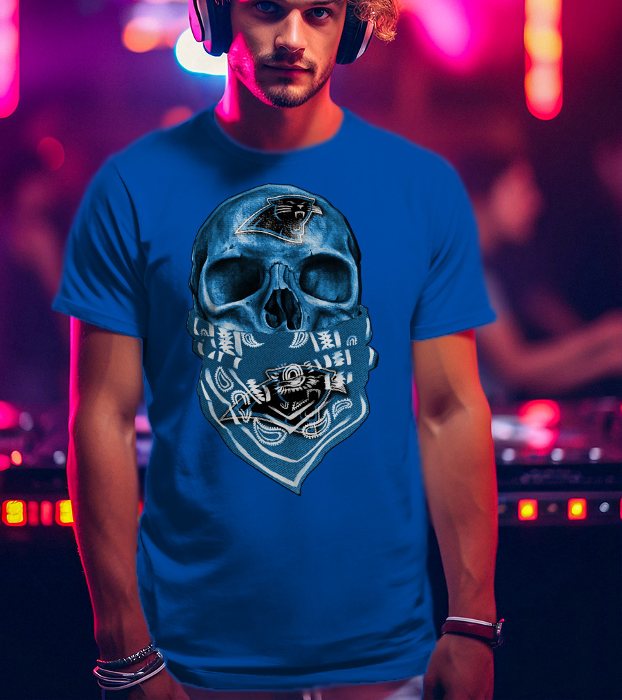 Carolina Panthers Skull Bandana Blue T-Shirt