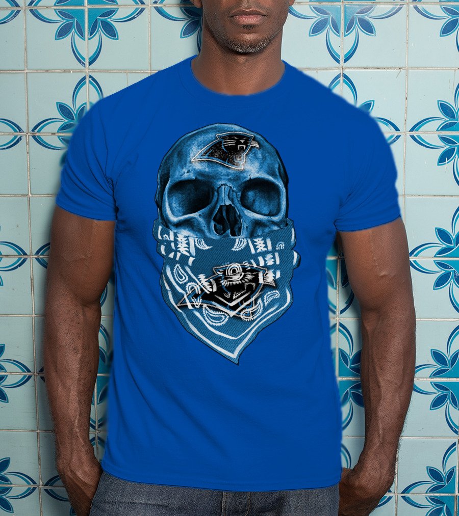 Carolina Panthers Skull Bandana Blue T-Shirt