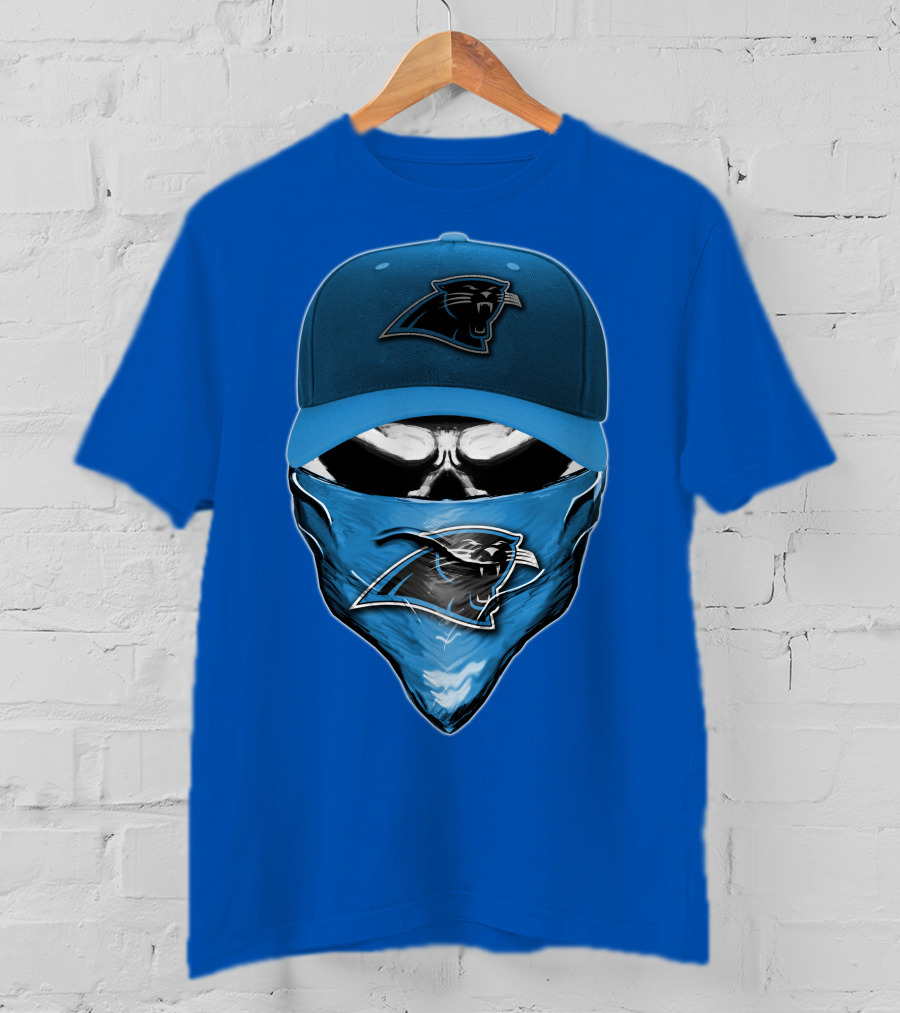 Carolina Panthers Skull With Hat And Bandana T-Shirt