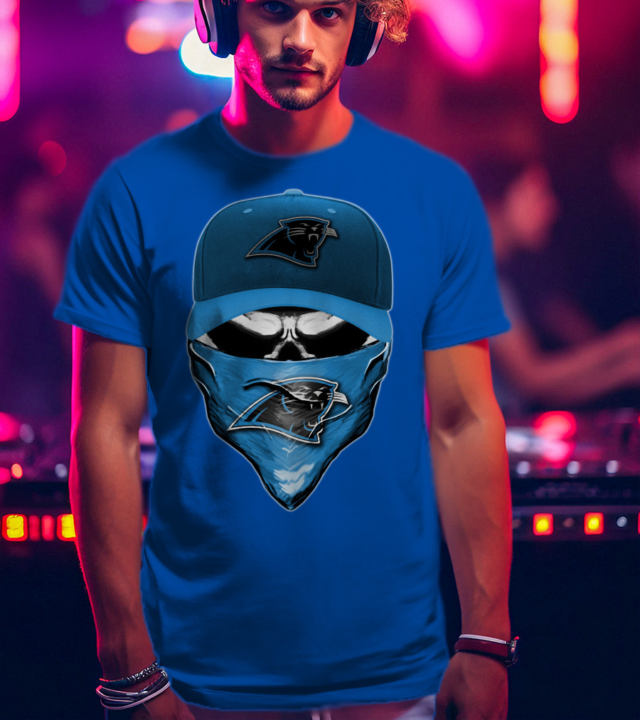 Carolina Panthers Skull With Hat And Bandana T-Shirt