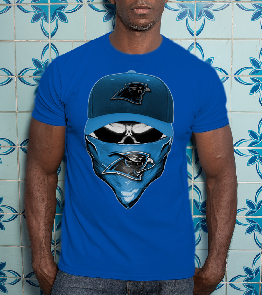 Carolina Panthers Skull With Hat And Bandana T-Shirt