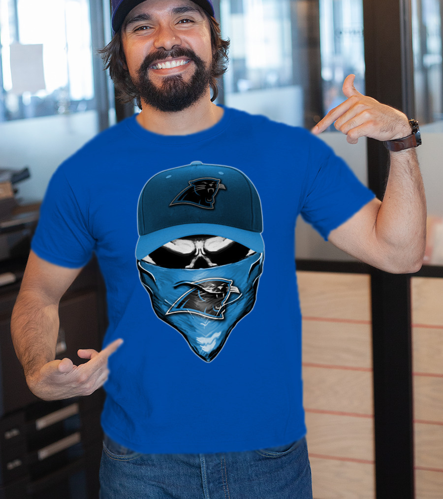 Carolina Panthers Skull With Hat And Bandana T-Shirt