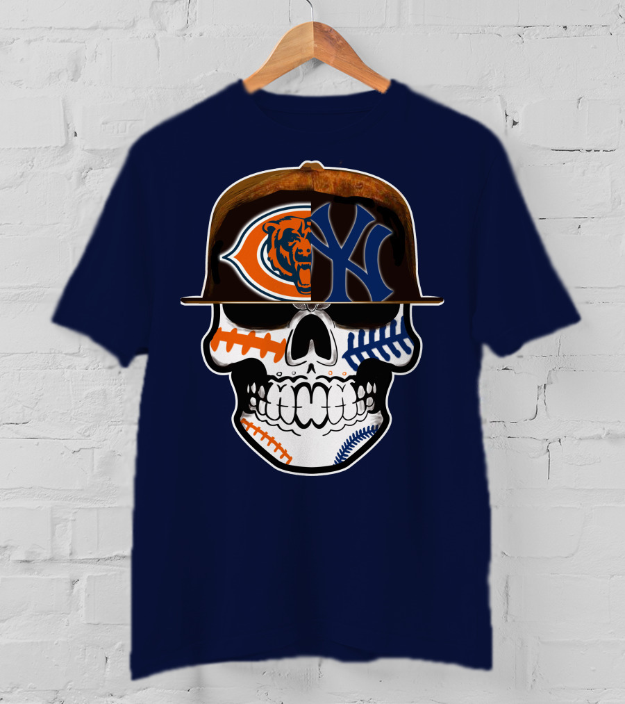 Chicago Bears Yankees Skull Football Baseball Fusion T-Shirt