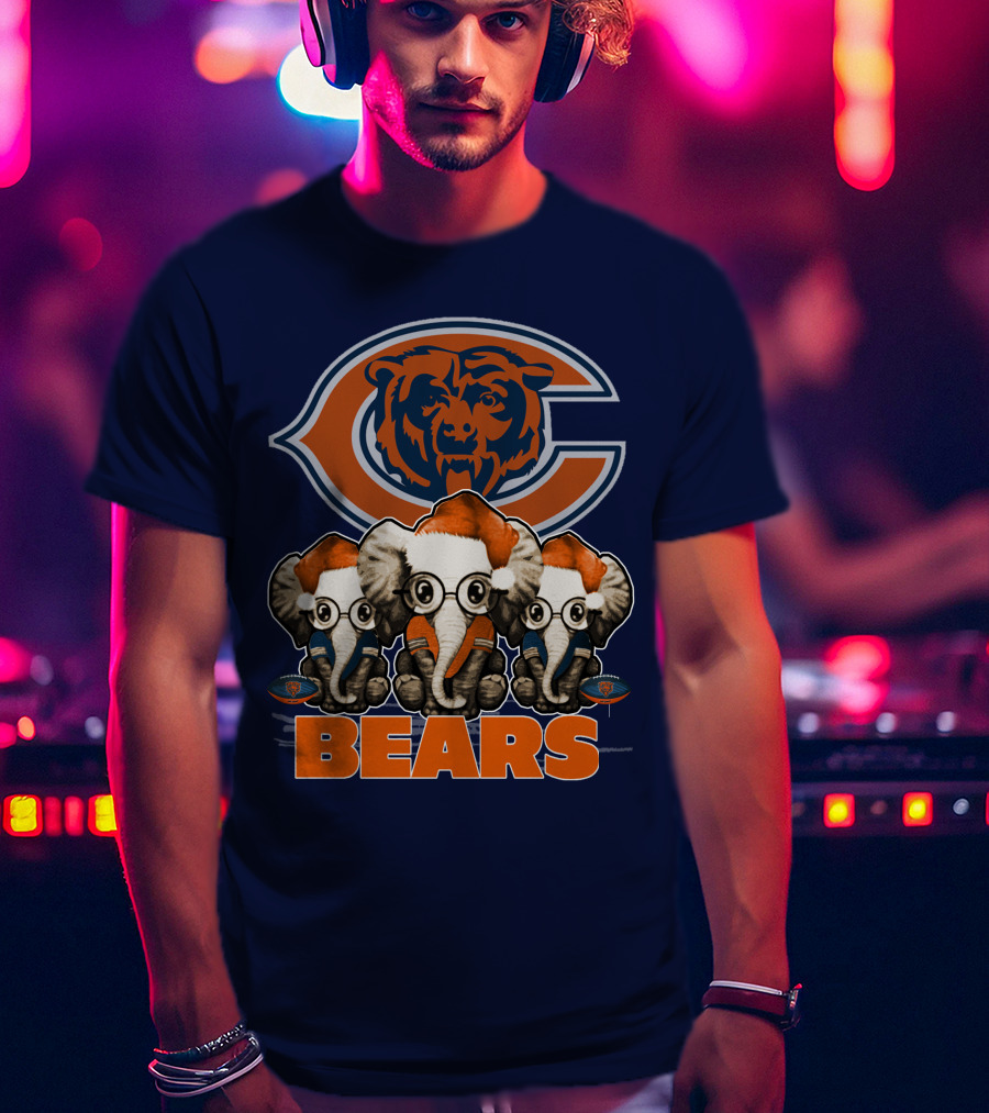 Chicago Bears Christmas Elephants Football T-Shirt