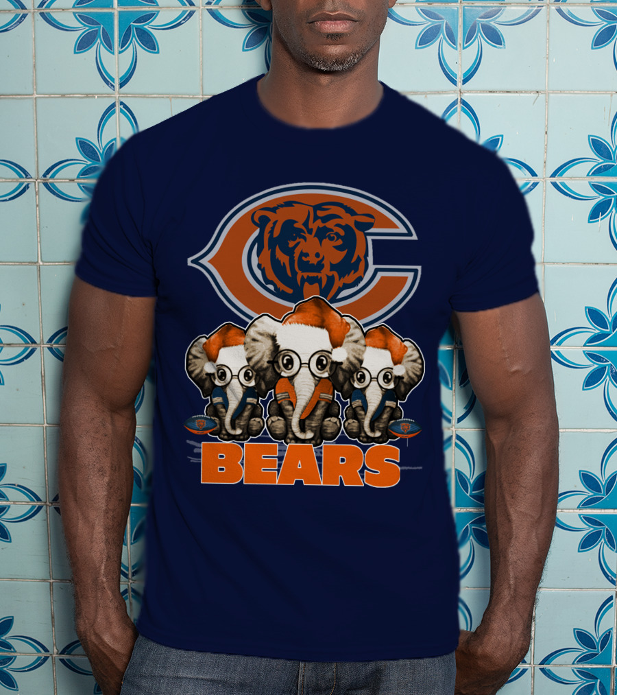Chicago Bears Christmas Elephants Football T-Shirt