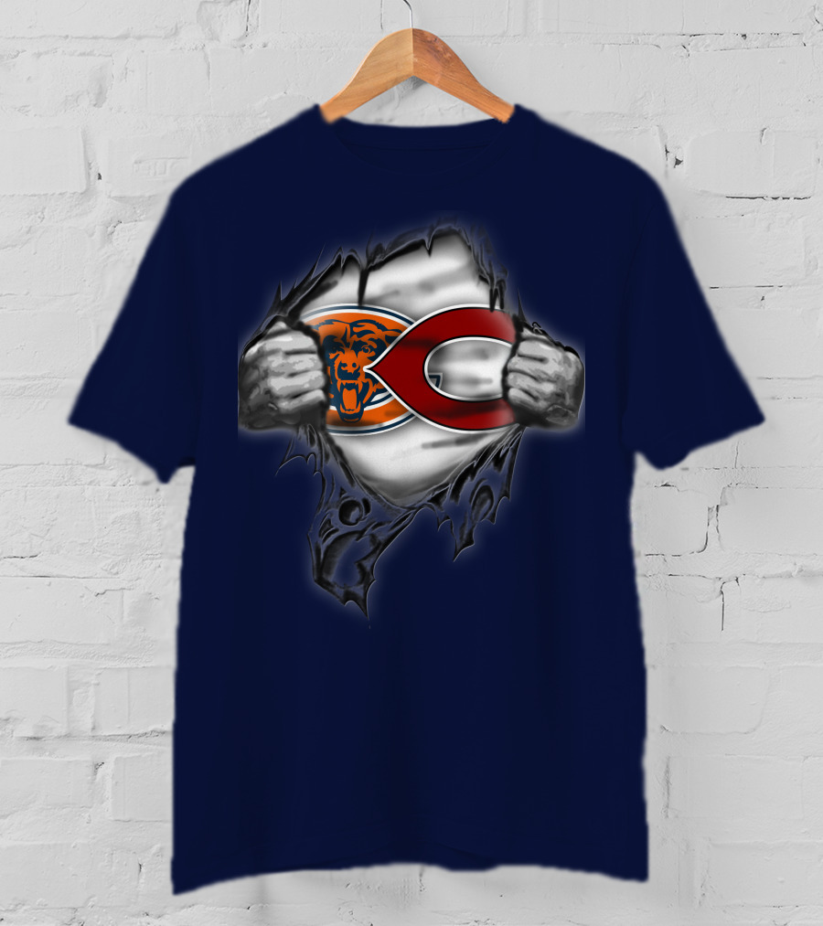 Chicago Bears Crossover With Logo And Bear Head T-Shirt