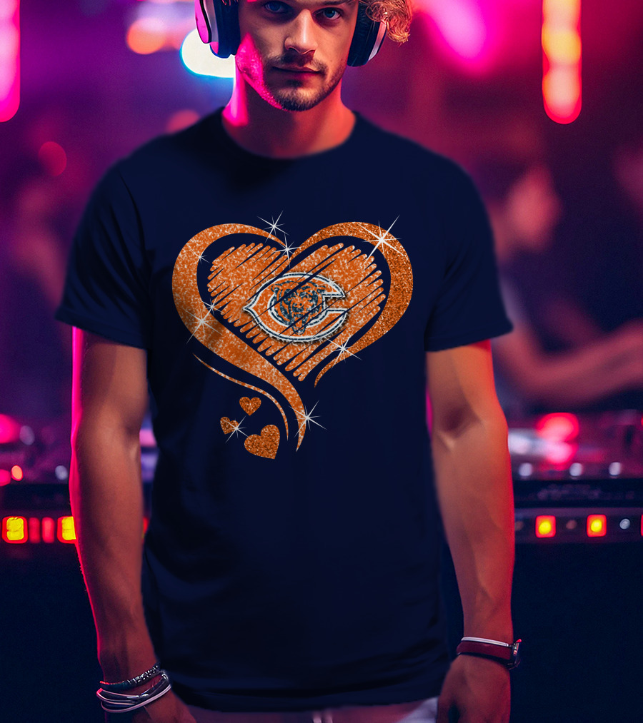 Heart Diamond Chicago Bears Sparkle Hearts T-Shirt