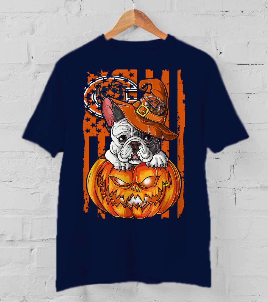 Hlw Bulldog Chicago Bears Halloween Pumpkin Dog T-Shirt