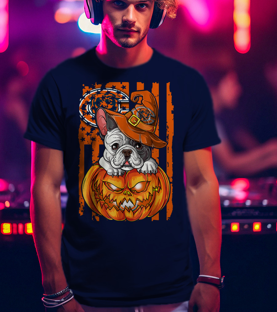 Hlw Bulldog Chicago Bears Halloween Pumpkin Dog T-Shirt