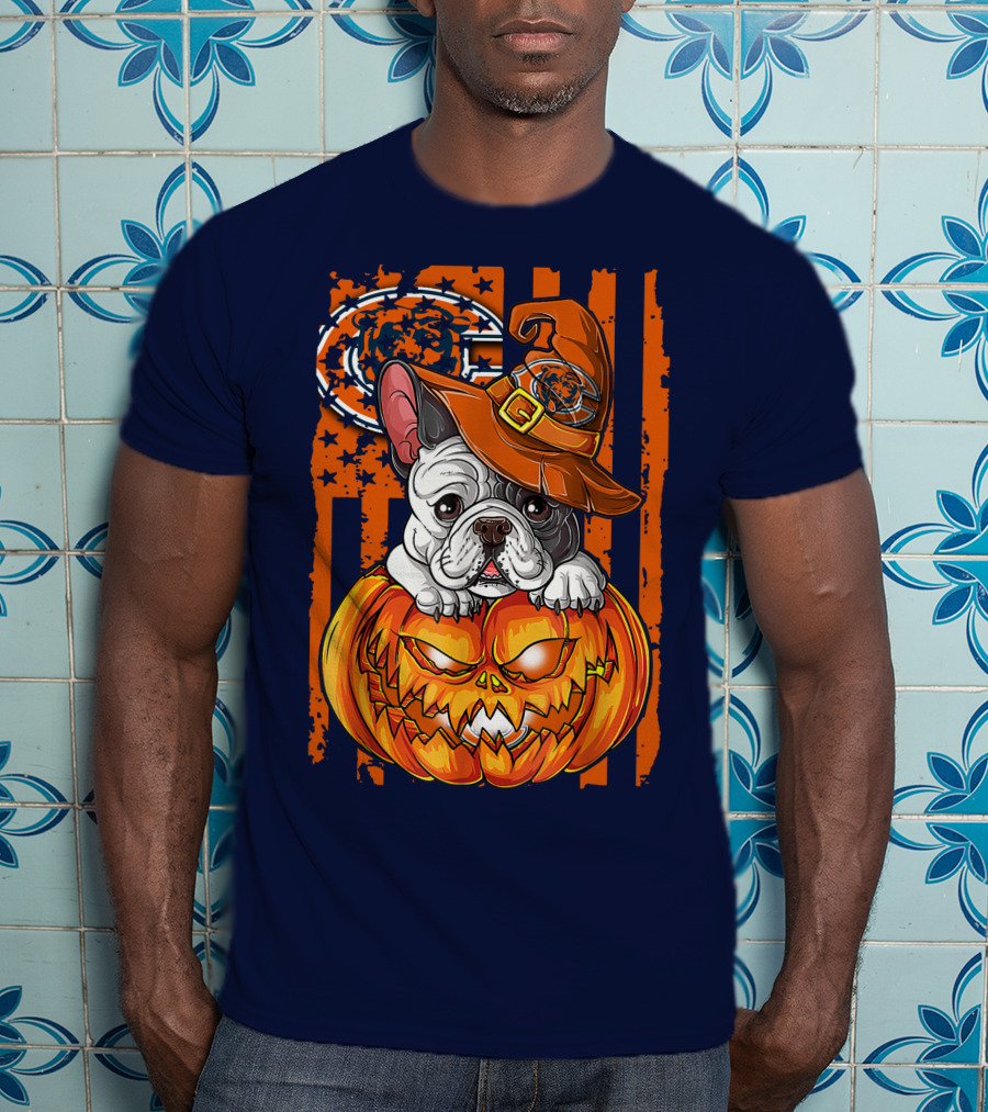 Hlw Bulldog Chicago Bears Halloween Pumpkin Dog T-Shirt
