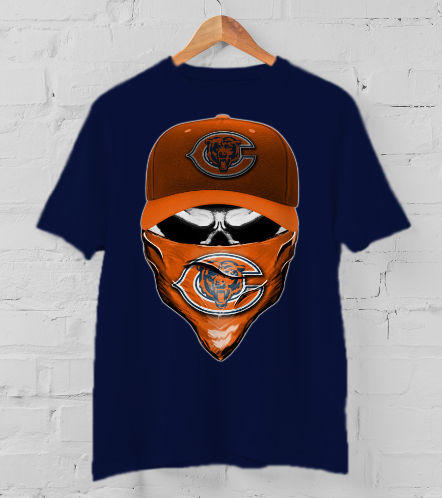 Chicago Bears Skull V6 Face Mask And Cap T-Shirt