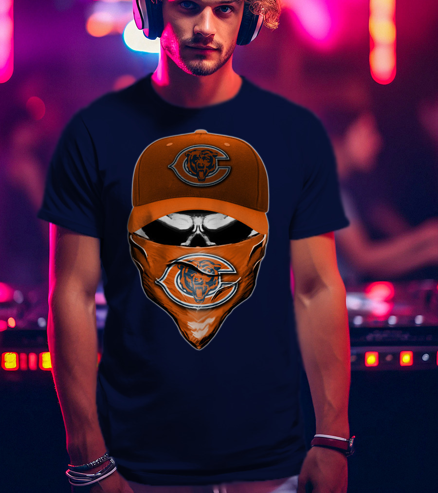 Chicago Bears Skull V6 Face Mask And Cap T-Shirt