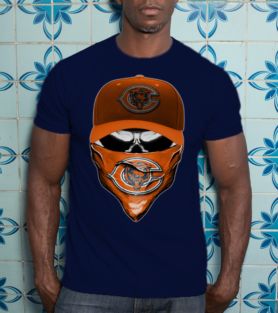 Chicago Bears Skull V6 Face Mask And Cap T-Shirt